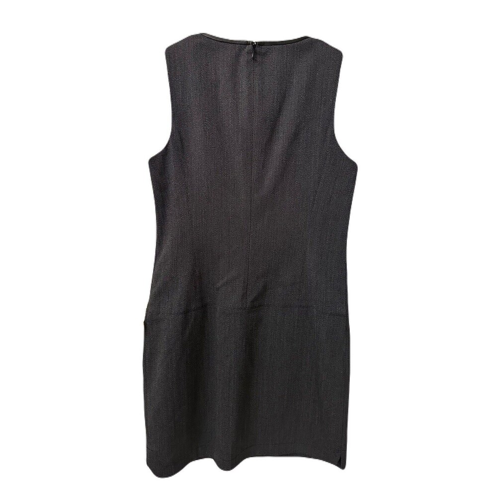 Theory Womens Size 10 Grey Wool Blend Sleeveless Pocket Dress Lambskin Trim EUC - Picture 5 of 7